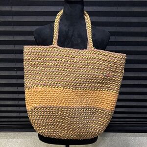Sondra Roberts Squared Multi‎ Colored Soft Woven Rope Bucket Beach Bag Tote
